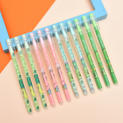 12 buc/lot 0,5 mm Set de stilouri de ștergere cu piersici Kawaii, mâner lavabil, cerneală neagră, pixuri cu gel pentru scris pentru elevi de școală.