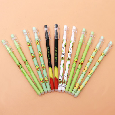 12 buc/lot 0,5 mm Set de stilouri de ștergere cu piersici Kawaii, mâner lavabil, cerneală neagră, pixuri cu gel pentru scris pentru elevi de școală.