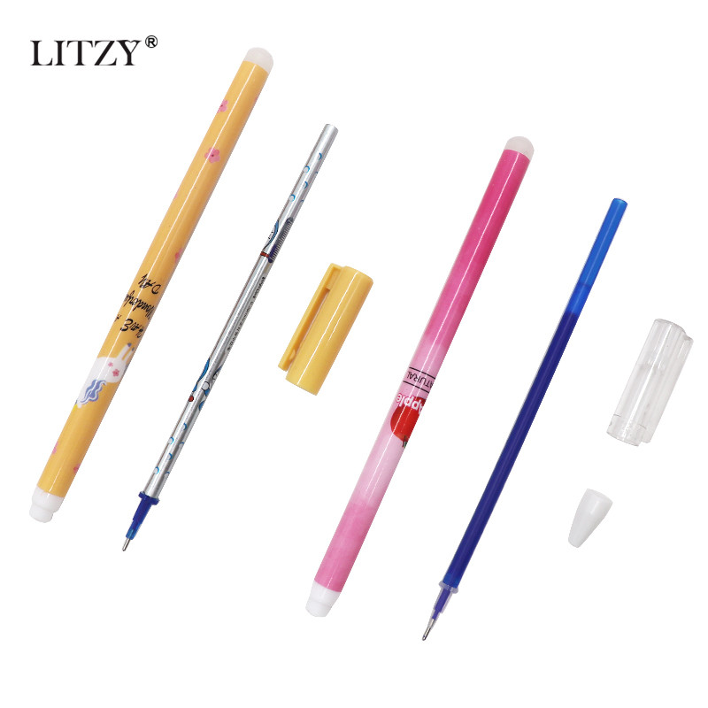 4 tk / komplekt Unicorn kustutatav geelpliiats 0,5 mm Kawaii sinine must tindiga kirjutuspliiatsid Pestav käepide kooli kontoritarvete jaoks