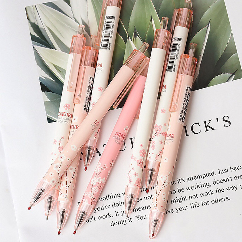 2X Pink Princess Sakura Press Gel Pen Školski pribor Studentski pribor za pisanje crna tinta 0,5 mm