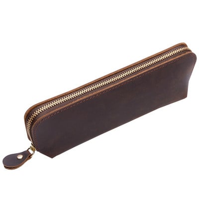 Retro marhabőr cipzáros tolltartó Nature valódi bőr tolltartó Írószer tartó tolltáska iskolai irodaszerek ajándék