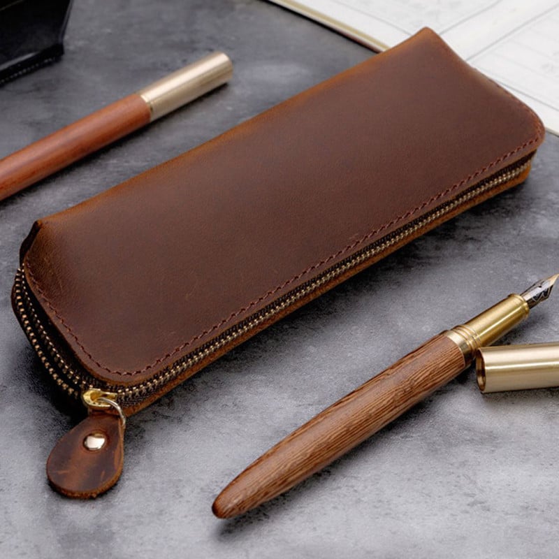 Retro marhabőr cipzáros tolltartó Nature valódi bőr tolltartó Írószer tartó tolltáska iskolai irodaszerek ajándék