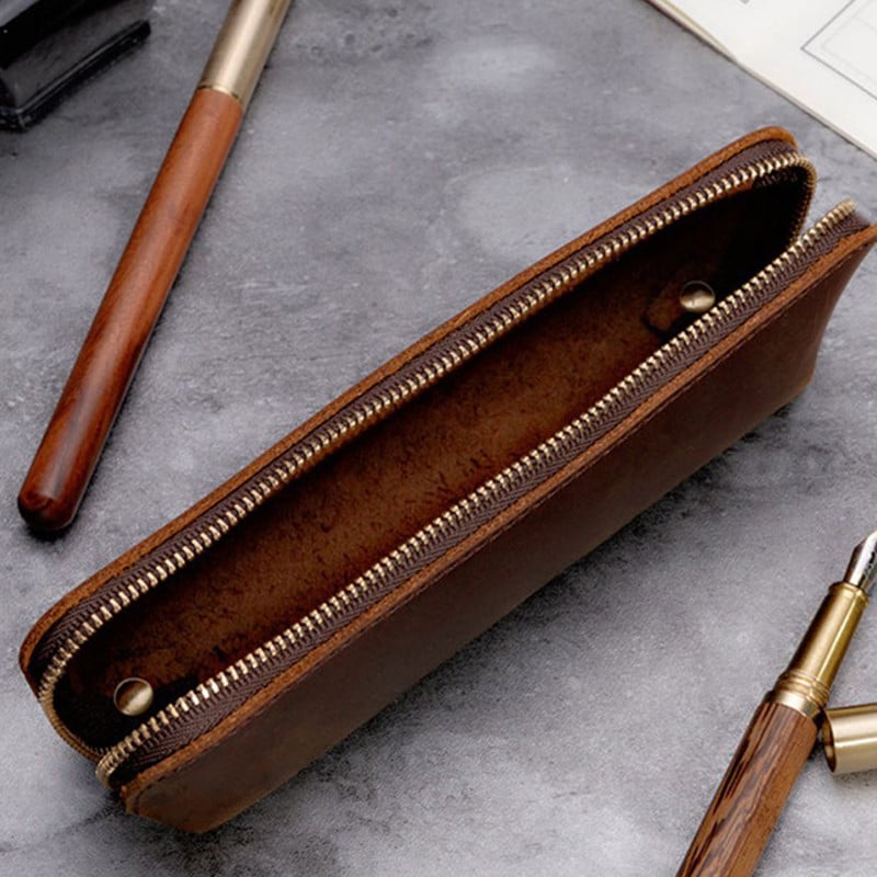 Retro marhabőr cipzáros tolltartó Nature valódi bőr tolltartó Írószer tartó tolltáska iskolai irodaszerek ajándék