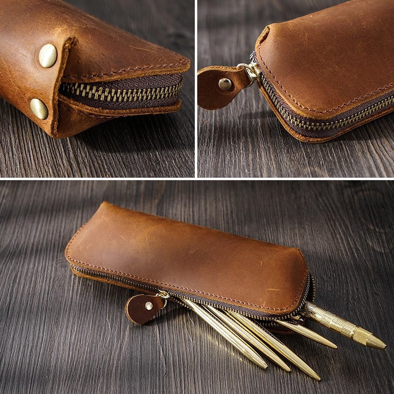 Retro marhabőr cipzáros tolltartó Nature valódi bőr tolltartó Írószer tartó tolltáska iskolai irodaszerek ajándék