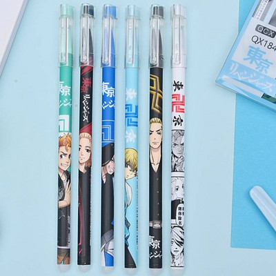 6 db/szett Tokyo Revengers törölhető, mosható fogantyú, törölhető toll utántöltő 0,5 mm kék tinta fekete anime gél tollak Sano Manjirou Mitsuya