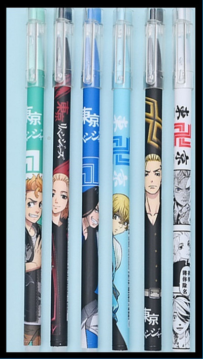 6Pcs/Set Tokyo Revengers Izbrisiva periva ručka Izbrisivo punjenje za olovku 0,5 mm Plava tinta Crne Anime gel olovke Sano Manjirou Mitsuya