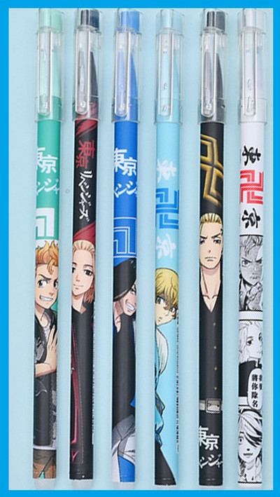 6Pcs/Set Tokyo Revengers Izbrisiva periva ručka Izbrisivo punjenje za olovku 0,5 mm Plava tinta Crne Anime gel olovke Sano Manjirou Mitsuya