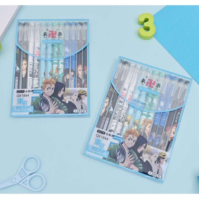 6Pcs/Set Tokyo Revengers Izbrisiva periva ručka Izbrisivo punjenje za olovku 0,5 mm Plava tinta Crne Anime gel olovke Sano Manjirou Mitsuya