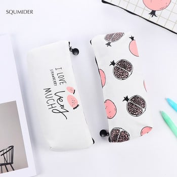 SQUMIDER Обикновен платнен калъф за моливи Sweet Strawberry/Pomegranate Голям капацитет Korea Kawaii Чанта за писалка