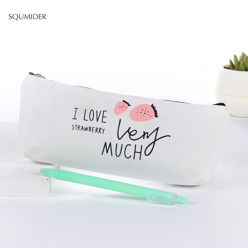 SQUMIDER Jednoduché plátené peračníky s jahodami a granátovým jablkom, veľká kapacita, kórejské kawaii puzdro na pero