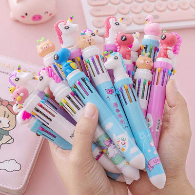 10 цвята Kawaii Химикалка с карикатура на животни Сладки училищни офис консумативи Канцеларски материали Papelaria Escolar Многоцветна химикалка за подарък за момиче