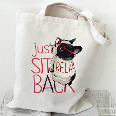 Noua geantă de cumpărături pentru buldog francez, geantă reutilizabilă de reciclare, geantă de cumpărături ecologică din pânză, geantă de pânză, cu genți de mână, geantă de supermarket Bolsa