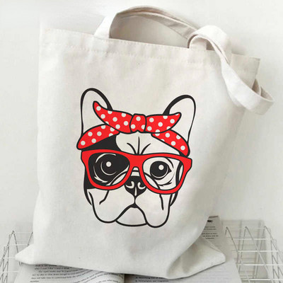 Noua geantă de cumpărături pentru buldog francez, geantă reutilizabilă de reciclare, geantă de cumpărături ecologică din pânză, geantă de pânză, cu genți de mână, geantă de supermarket Bolsa