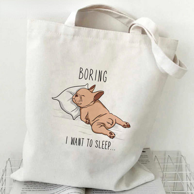 Noua geantă de cumpărături pentru buldog francez, geantă reutilizabilă de reciclare, geantă de cumpărături ecologică din pânză, geantă de pânză, cu genți de mână, geantă de supermarket Bolsa