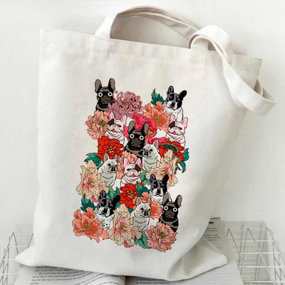 Noua geantă de cumpărături pentru buldog francez, geantă reutilizabilă de reciclare, geantă de cumpărături ecologică din pânză, geantă de pânză, cu genți de mână, geantă de supermarket Bolsa