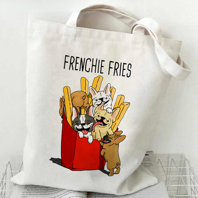 Noua geantă de cumpărături pentru buldog francez, geantă reutilizabilă de reciclare, geantă de cumpărături ecologică din pânză, geantă de pânză, cu genți de mână, geantă de supermarket Bolsa