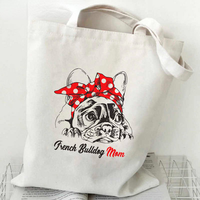 Noua geantă de cumpărături pentru buldog francez, geantă reutilizabilă de reciclare, geantă de cumpărături ecologică din pânză, geantă de pânză, cu genți de mână, geantă de supermarket Bolsa