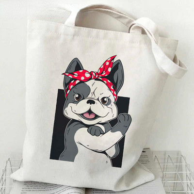 Noua geantă de cumpărături pentru buldog francez, geantă reutilizabilă de reciclare, geantă de cumpărături ecologică din pânză, geantă de pânză, cu genți de mână, geantă de supermarket Bolsa