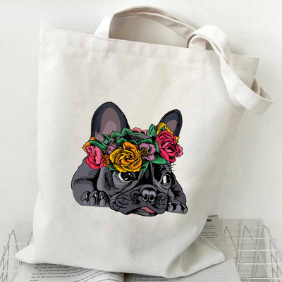 Noua geantă de cumpărături pentru buldog francez, geantă reutilizabilă de reciclare, geantă de cumpărături ecologică din pânză, geantă de pânză, cu genți de mână, geantă de supermarket Bolsa