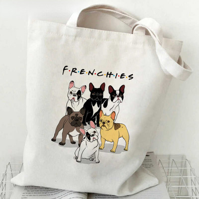 Noua geantă de cumpărături pentru buldog francez, geantă reutilizabilă de reciclare, geantă de cumpărături ecologică din pânză, geantă de pânză, cu genți de mână, geantă de supermarket Bolsa