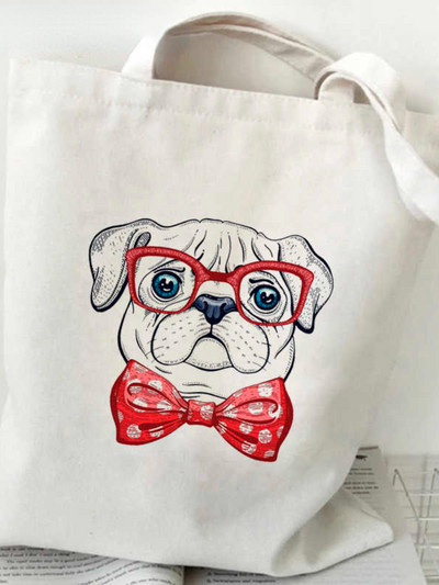 Noua geantă de cumpărături pentru buldog francez, geantă reutilizabilă de reciclare, geantă de cumpărături ecologică din pânză, geantă de pânză, cu genți de mână, geantă de supermarket Bolsa