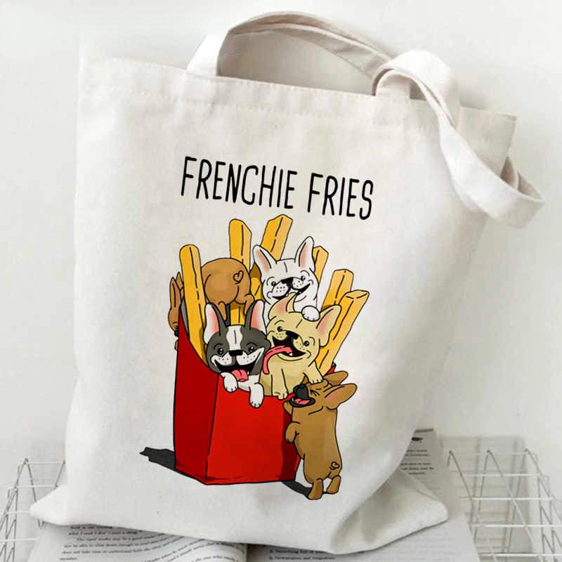 Noua geantă de cumpărături pentru buldog francez, geantă reutilizabilă de reciclare, geantă de cumpărături ecologică din pânză, geantă de pânză, cu genți de mână, geantă de supermarket Bolsa