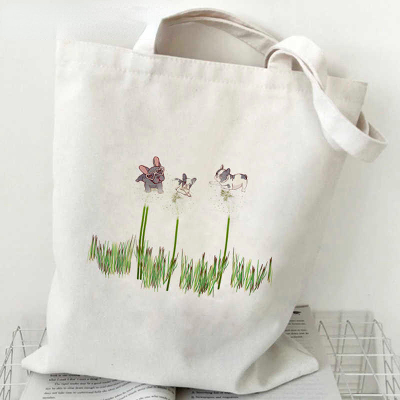 Noua geantă de cumpărături pentru buldog francez, geantă reutilizabilă de reciclare, geantă de cumpărături ecologică din pânză, geantă de pânză, cu genți de mână, geantă de supermarket Bolsa
