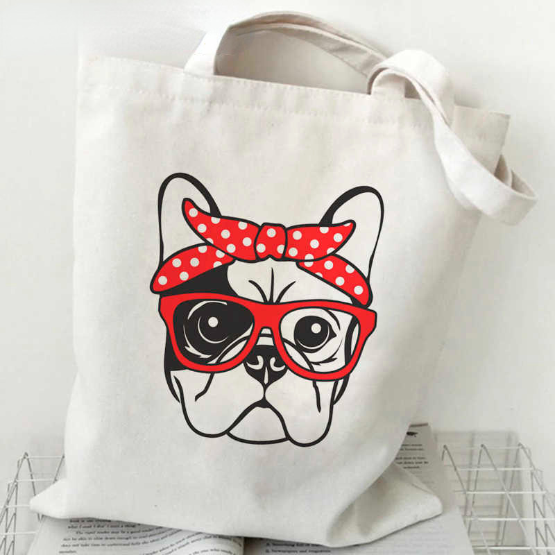 Noua geantă de cumpărături pentru buldog francez, geantă reutilizabilă de reciclare, geantă de cumpărături ecologică din pânză, geantă de pânză, cu genți de mână, geantă de supermarket Bolsa