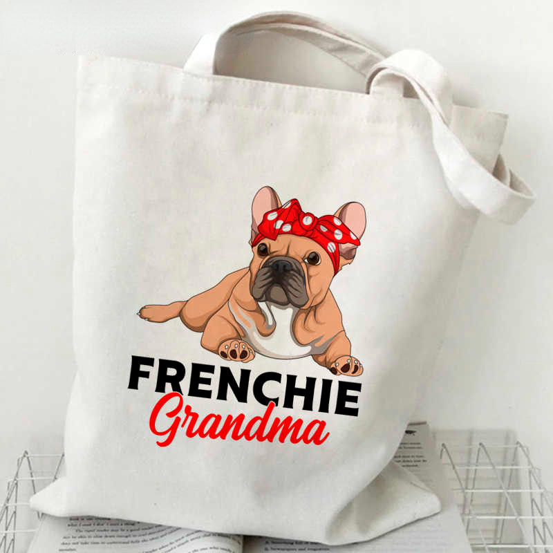Noua geantă de cumpărături pentru buldog francez, geantă reutilizabilă de reciclare, geantă de cumpărături ecologică din pânză, geantă de pânză, cu genți de mână, geantă de supermarket Bolsa