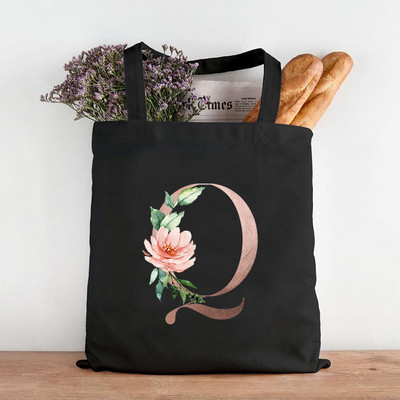 Pictură cu flori alfabete Genți de umăr din pânză grafică Femei drăguțe Harajuku Ulzzang Cumpărători Tote pentru cumpărături Genți de mână ocazionale de călătorie