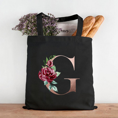 Pictură cu flori alfabete Genți de umăr din pânză grafică Femei drăguțe Harajuku Ulzzang Cumpărători Tote pentru cumpărături Genți de mână ocazionale de călătorie