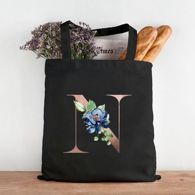 Pictură cu flori alfabete Genți de umăr din pânză grafică Femei drăguțe Harajuku Ulzzang Cumpărători Tote pentru cumpărături Genți de mână ocazionale de călătorie