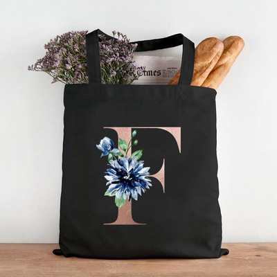 Pictură cu flori alfabete Genți de umăr din pânză grafică Femei drăguțe Harajuku Ulzzang Cumpărători Tote pentru cumpărături Genți de mână ocazionale de călătorie