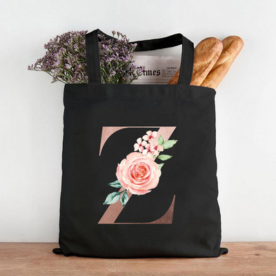 Pictură cu flori alfabete Genți de umăr din pânză grafică Femei drăguțe Harajuku Ulzzang Cumpărători Tote pentru cumpărături Genți de mână ocazionale de călătorie