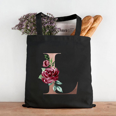 Pictură cu flori alfabete Genți de umăr din pânză grafică Femei drăguțe Harajuku Ulzzang Cumpărători Tote pentru cumpărături Genți de mână ocazionale de călătorie