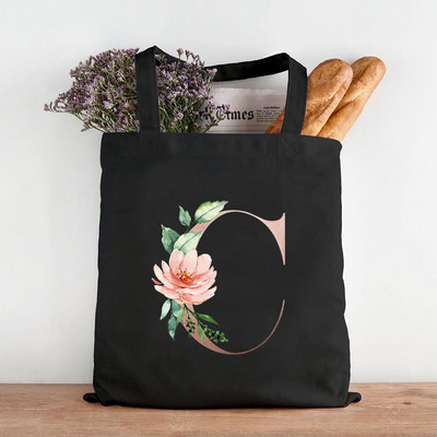 Pictură cu flori alfabete Genți de umăr din pânză grafică Femei drăguțe Harajuku Ulzzang Cumpărători Tote pentru cumpărături Genți de mână ocazionale de călătorie