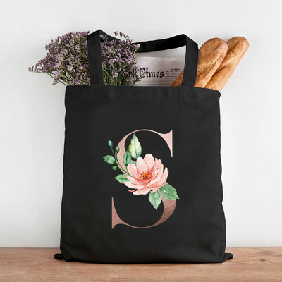 Pictură cu flori alfabete Genți de umăr din pânză grafică Femei drăguțe Harajuku Ulzzang Cumpărători Tote pentru cumpărături Genți de mână ocazionale de călătorie