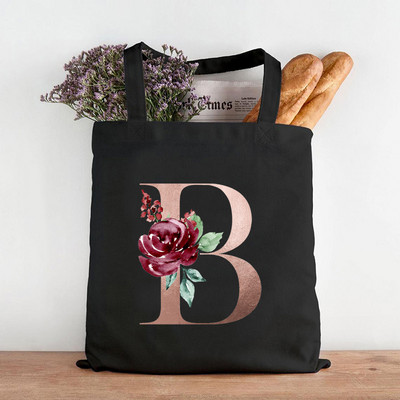 Pictură cu flori alfabete Genți de umăr din pânză grafică Femei drăguțe Harajuku Ulzzang Cumpărători Tote pentru cumpărături Genți de mână ocazionale de călătorie