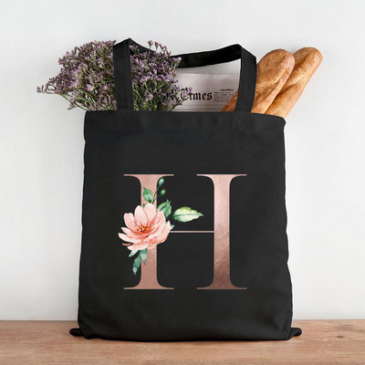 Pictură cu flori alfabete Genți de umăr din pânză grafică Femei drăguțe Harajuku Ulzzang Cumpărători Tote pentru cumpărături Genți de mână ocazionale de călătorie