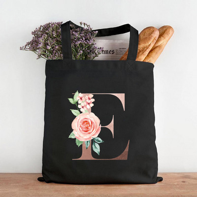 Pictură cu flori alfabete Genți de umăr din pânză grafică Femei drăguțe Harajuku Ulzzang Cumpărători Tote pentru cumpărături Genți de mână ocazionale de călătorie