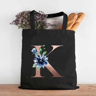 Pictură cu flori alfabete Genți de umăr din pânză grafică Femei drăguțe Harajuku Ulzzang Cumpărători Tote pentru cumpărături Genți de mână ocazionale de călătorie