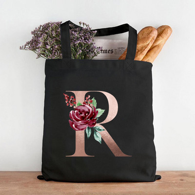 Pictură cu flori alfabete Genți de umăr din pânză grafică Femei drăguțe Harajuku Ulzzang Cumpărători Tote pentru cumpărături Genți de mână ocazionale de călătorie
