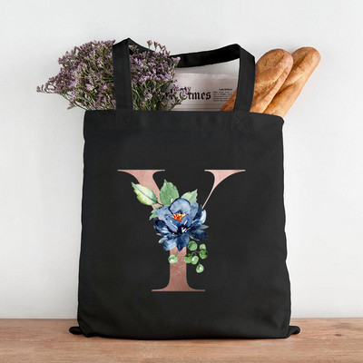 Pictură cu flori alfabete Genți de umăr din pânză grafică Femei drăguțe Harajuku Ulzzang Cumpărători Tote pentru cumpărături Genți de mână ocazionale de călătorie