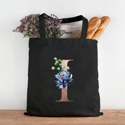 Pictură cu flori alfabete Genți de umăr din pânză grafică Femei drăguțe Harajuku Ulzzang Cumpărători Tote pentru cumpărături Genți de mână ocazionale de călătorie