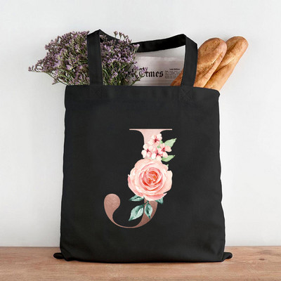 Pictură cu flori alfabete Genți de umăr din pânză grafică Femei drăguțe Harajuku Ulzzang Cumpărători Tote pentru cumpărături Genți de mână ocazionale de călătorie