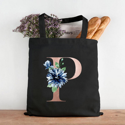 Pictură cu flori alfabete Genți de umăr din pânză grafică Femei drăguțe Harajuku Ulzzang Cumpărători Tote pentru cumpărături Genți de mână ocazionale de călătorie