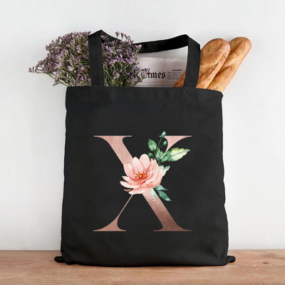 Pictură cu flori alfabete Genți de umăr din pânză grafică Femei drăguțe Harajuku Ulzzang Cumpărători Tote pentru cumpărături Genți de mână ocazionale de călătorie