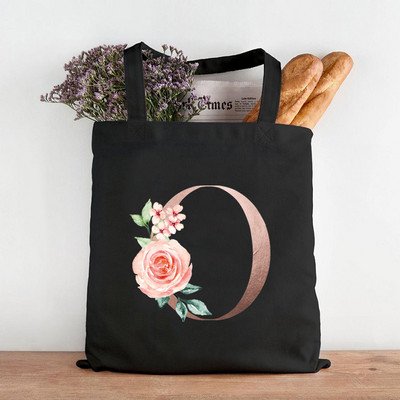 Pictură cu flori alfabete Genți de umăr din pânză grafică Femei drăguțe Harajuku Ulzzang Cumpărători Tote pentru cumpărături Genți de mână ocazionale de călătorie