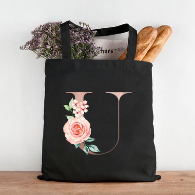 Pictură cu flori alfabete Genți de umăr din pânză grafică Femei drăguțe Harajuku Ulzzang Cumpărători Tote pentru cumpărături Genți de mână ocazionale de călătorie