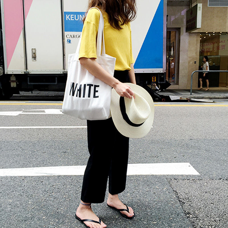 Iepirkumu somas sievietēm ar rāvējslēdzēju, burtu drukāšana, eleganta, liela ietilpība, atpūta, ikdienas veikals, soma Audekls, atkārtoti lietojams eko šoferis Harajuku